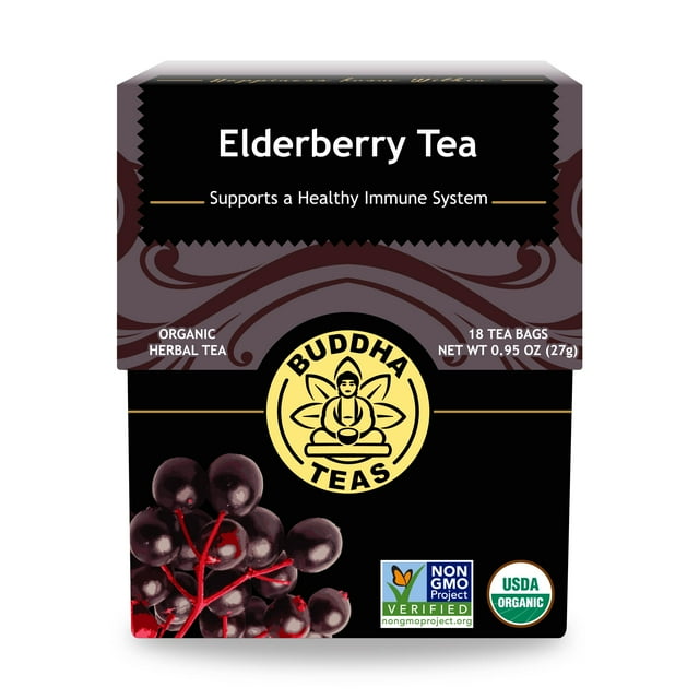 Buddha Teas Organic Elderberry - Herbal Tea - For Health & Wellbeing - With Antioxidants & Minerals - Clean Ingredients - Caffeine Free - OU Kosher & Non-GMO - 18 Tea Bags (Pack of 1)