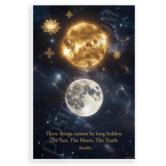 Buddha "Three Things Cannot Be Long Hidden: The Sun, The Moon, The Truth" Inspirational 12x18 US Made Poster