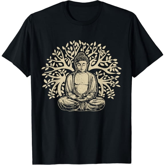 Buddha Tree Meditation Yoga Zen Buddhism Yogi Buddhist T-ShirtMen's and women's gift, black and white T-shirt, size: Extra large S-4XL