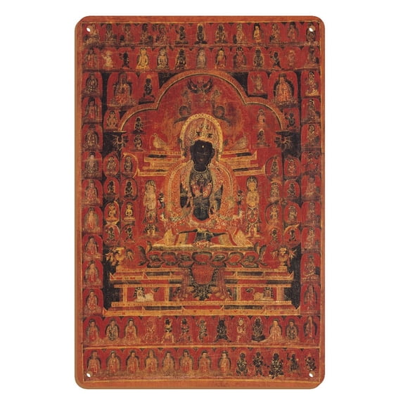 Buddha Vajradhara - The Vajra Holder Enlightened One - Vintage Tibetan Thangka Buddhist Painting - Tibet, 15th Century - 8 x 12 inch Vintage Wood Art Sign