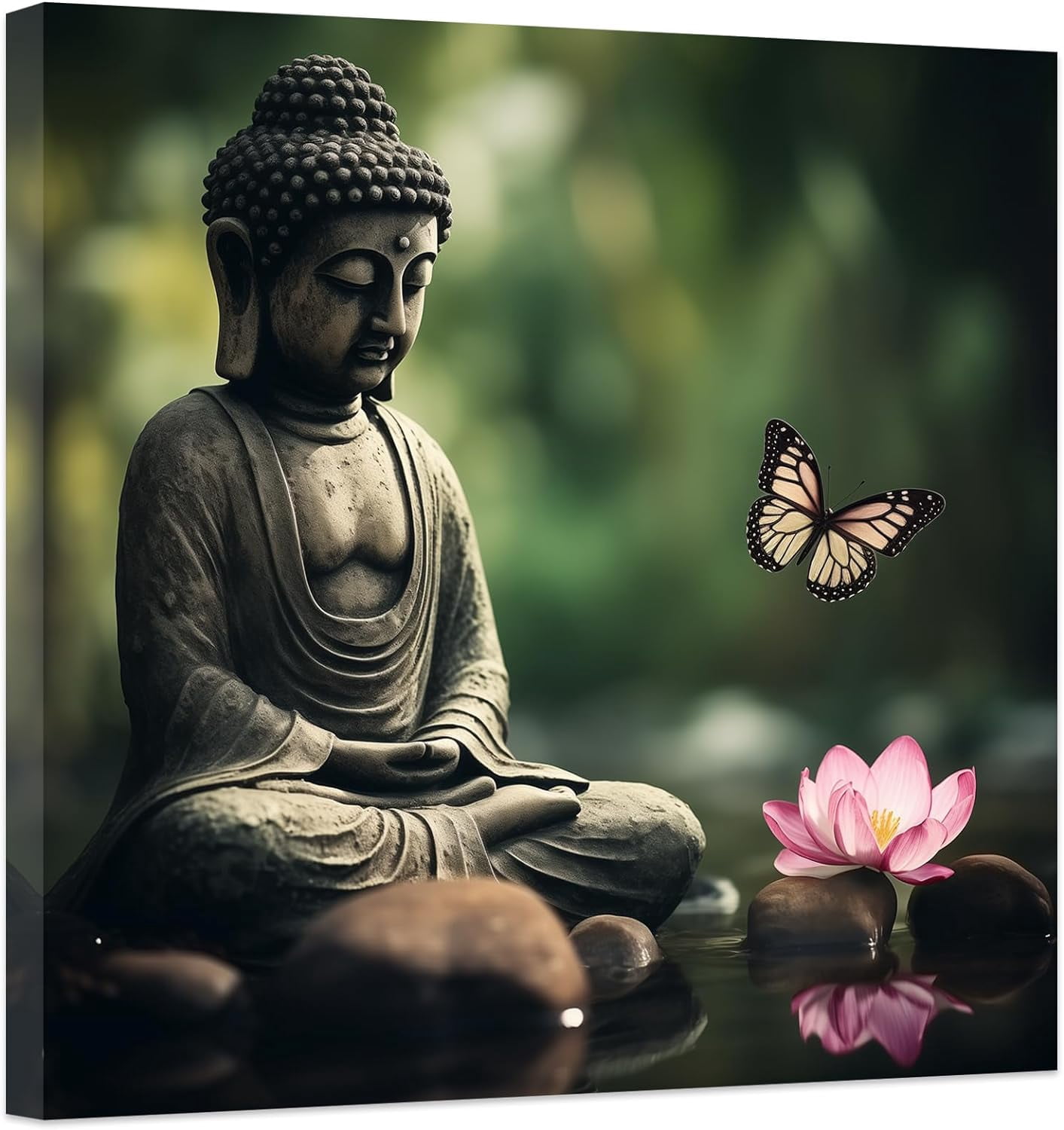 Buddha Wall Art Butterfly Lotus Flower Zen Stone Painting Canvas Prints ...