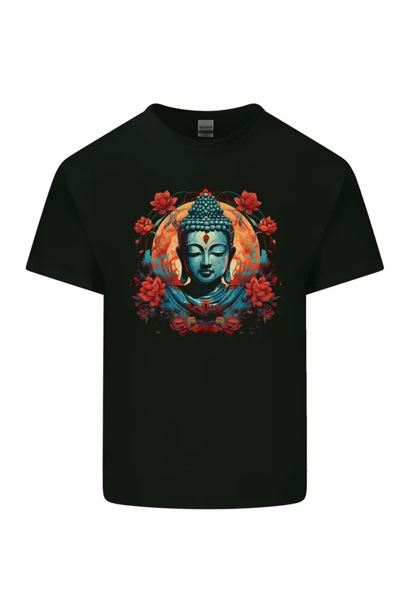 Buddha With Lotus Flowers Spiritual Zen Meditation Yoga Saffron Unisex T-Shirt, S-5XL