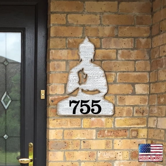 Buddha Wooden Custom House Number Sign by G. DeBrekht | Love Family Kids Decor - MA98435