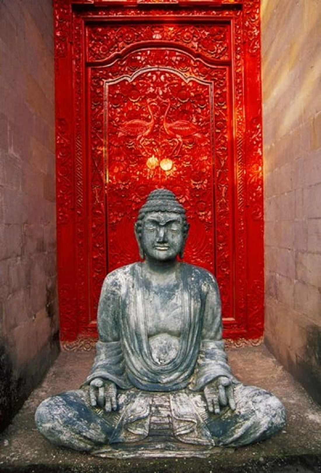 Buddha at Ornate Red Door Ubud Bali Indonesia Canvas Art - Tom Haseltine DanitaDelimont (18 x 26)