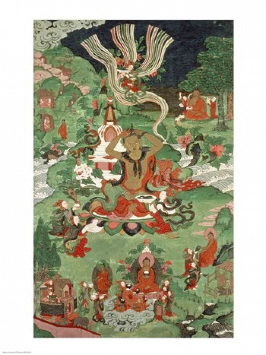 Buddha cutting a tuft of hair Tibetan temple banner Canvas Art - (24 x 36)
