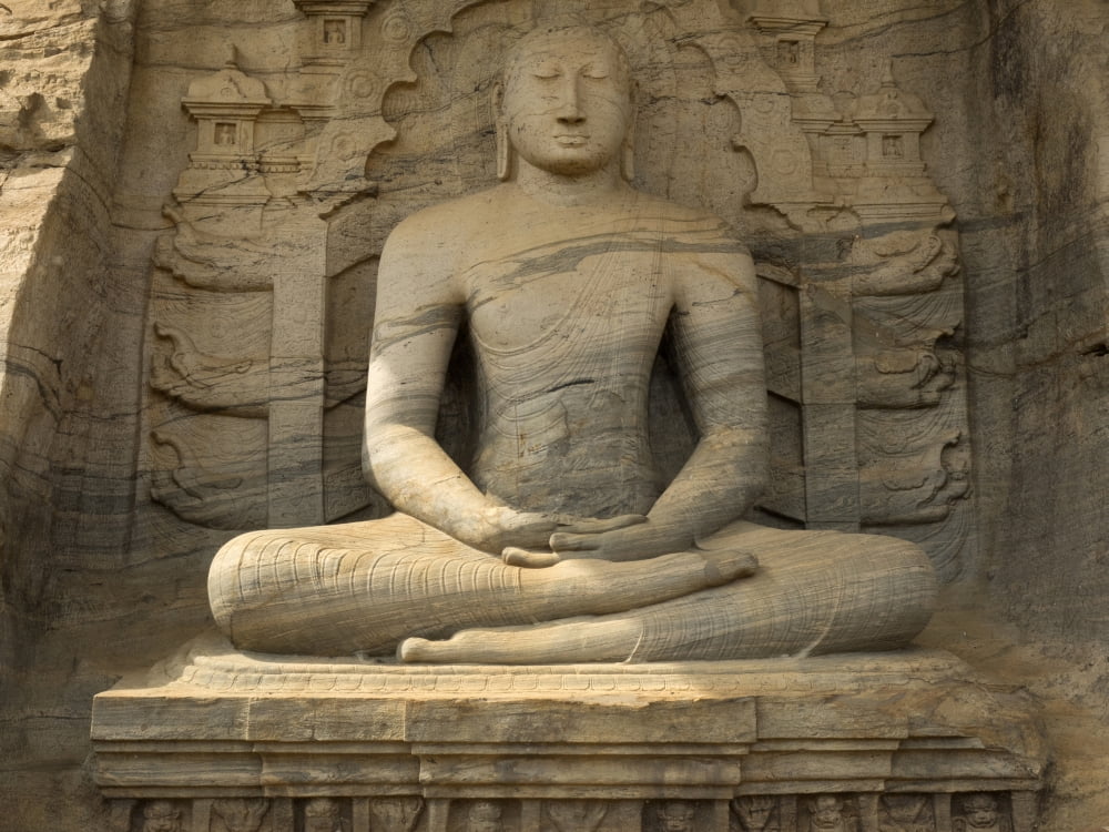 Buddha figure representing the dhyana mudra carved from single rock face at Gal Vihara Polonnaruwa North Central Province Sri Lanka Canvas Art - Panoramic Images (12 x 16)