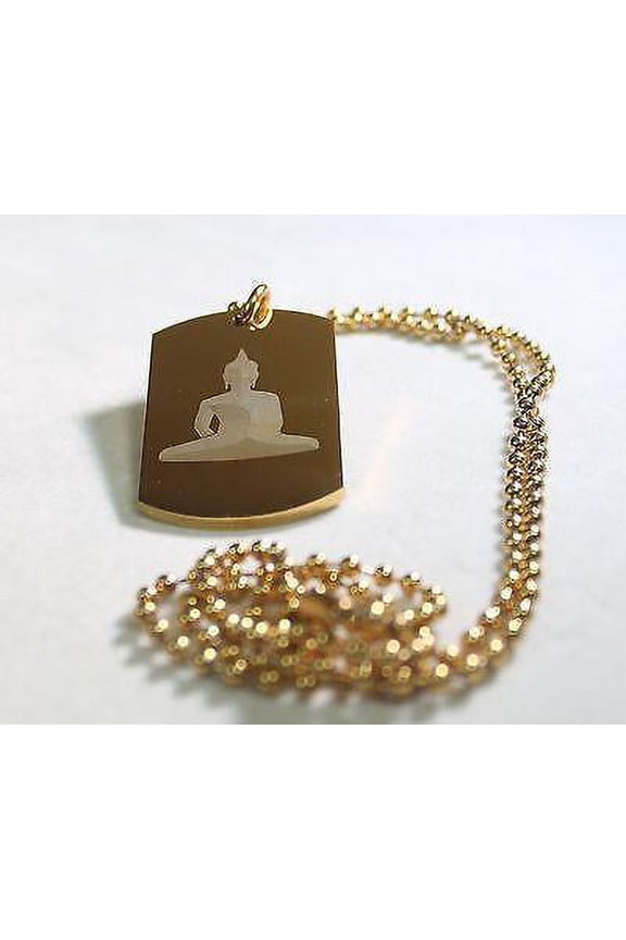 Buddha image thick stainless steel dog tag gold color IPG ball chain
