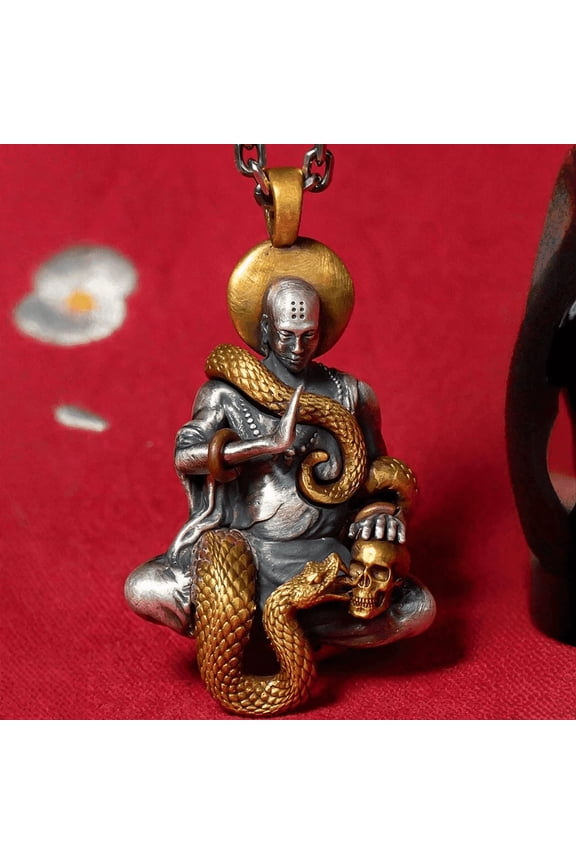 Buddha python skeleton pendant necklace Universal lucky amulet for men and women Anniversary jewelry gift,Silver color
