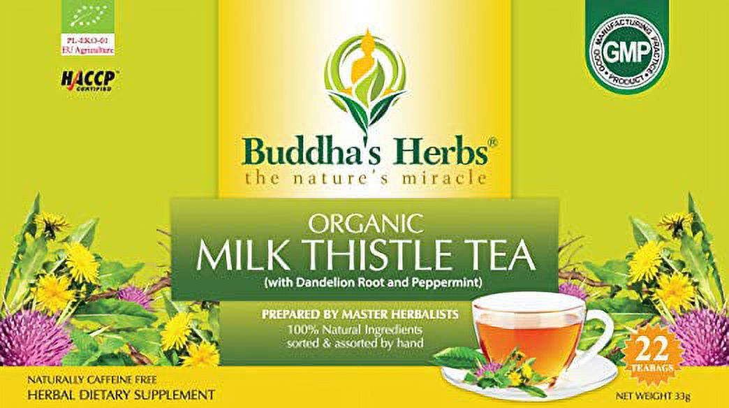 Buddha's Herbs Premium Organic Milk Thistle Tea with Dandelion Root (Pack of 2)(44 Teabags