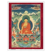 Buddha's Miracles at Shravasti - Vintage Tibetan Thangka Buddhist Painting - Tibet, 18th Century - Master Art Print (Unframed) 9in x 12in
