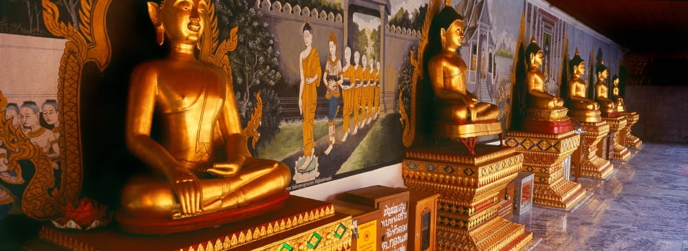 Buddha statues in a temple Bangkok Thailand Canvas Art - Panoramic Images (27 x 9)
