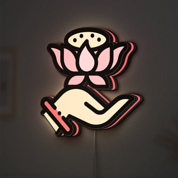 Buddhism LED Lightbox - Asian Lotus Hand Gesture Decor, Custom Led Sign for Home Office Shop Decor (Width 8 inch, 20cm)
