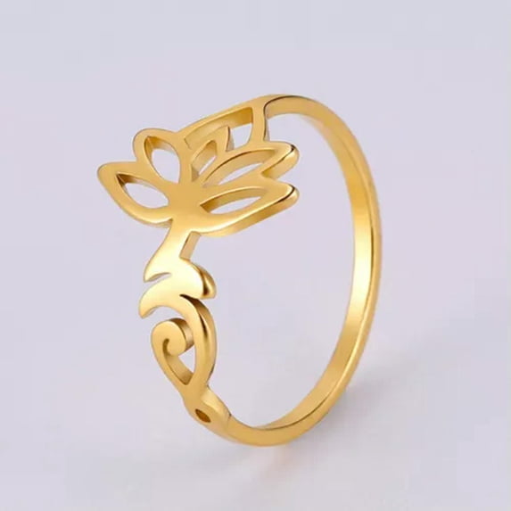 Buddhism OM Unalome Symbol Women Ring Spiritual Lotus Flower Wedding Bands