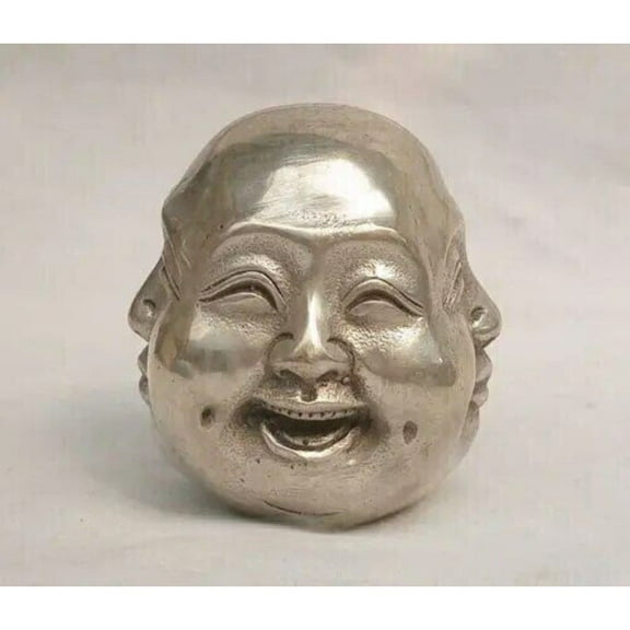 Buddhism Silver 4 Different Emotions Face Maitreya Buddha Head Statue fast 6cm