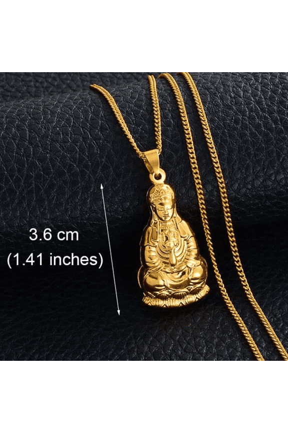 Buddhist Guanyin Pendant Necklace 14k Yellow Gold Chinese Style Ornament Maitreya Buddha Amulet Hinduism