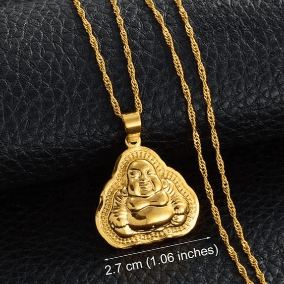 Buddhist Guanyin Pendant Necklace 14k Yellow Gold Chinese Style Ornament Maitreya Buddha Amulet Hinduism