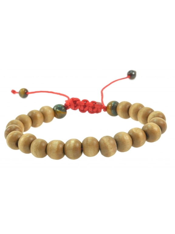 Buddhist Light Wood Prayer Mala Macrame Style Adjustable Bracelet 9mm Men Women