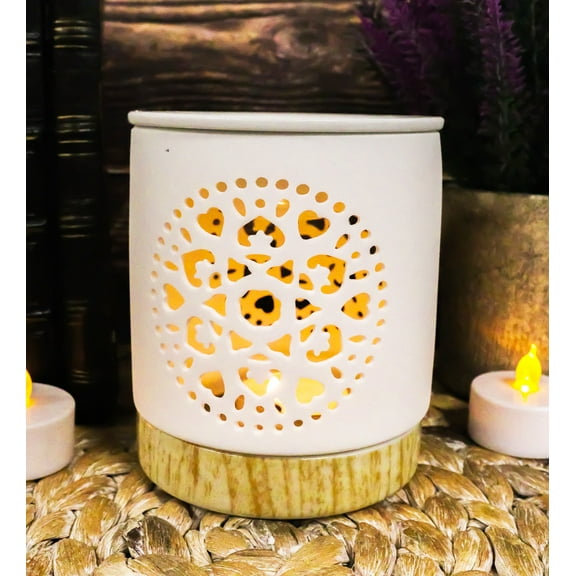 Buddhist Mandala Flower Filigree Cutout Ceramic Votive Candle Oil Tart Warmer