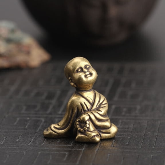 Buddhist Monk Brass Statue Handmade Asian Decor Chinese Collectible Sculpture