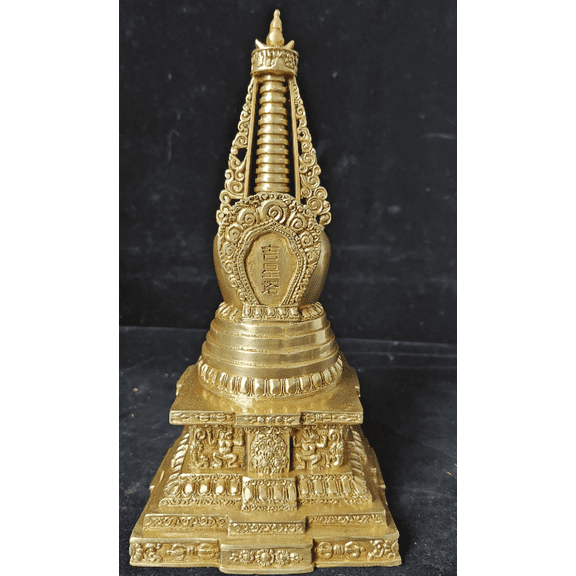 Buddhist Nepalese Stupa Temple, Copper Stupa Pagoda Fully Handmade Buddha Relic Storage Container, Brass Casket Altar Antique Grey Zen Asian
