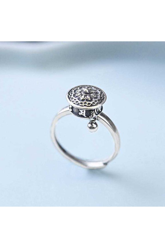Buddhist Rotating Ring Six Character Mantra Turning Cylinder Copper Enamel Lotus Meditation Ring Transfer Ring
