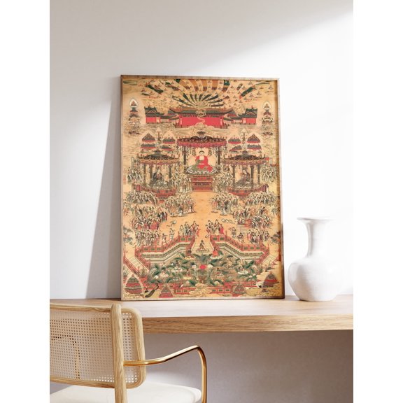Buddhist Temple Art Print, Japanese Floral, Religious, Poster Only