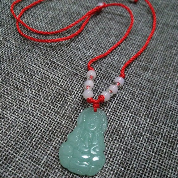 Buddhist White Jade Hand Woven Pendant Necklace Lotus Guanyin Buddha Long Life Lock Pendant Lucky Necklace