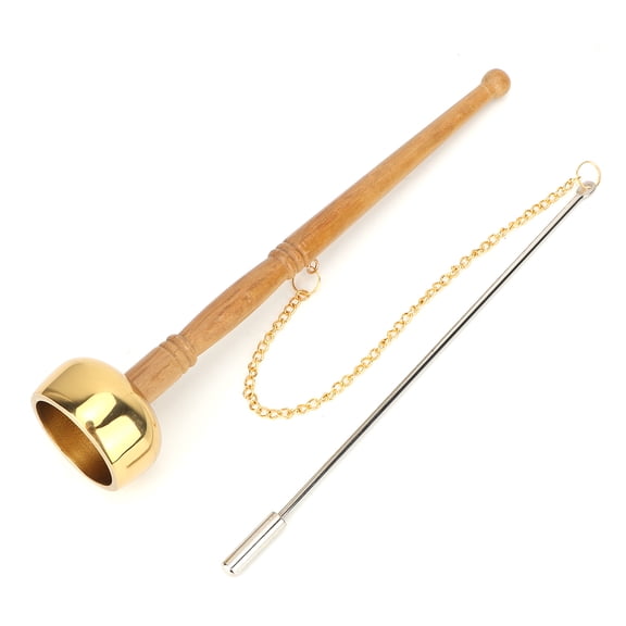 Buddhist Wooden Handle Brass Hand Bell - Clear Sound Scripture Implement & Meditative Supplies, 10.3 inches / 26.1 cm