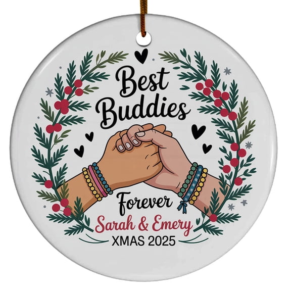Buddies ForChristmas Ornament Gift for Bestie Soul Sister, Friends Christmas Ornament, Custom Name Text Names Long Distance Friendship Gift