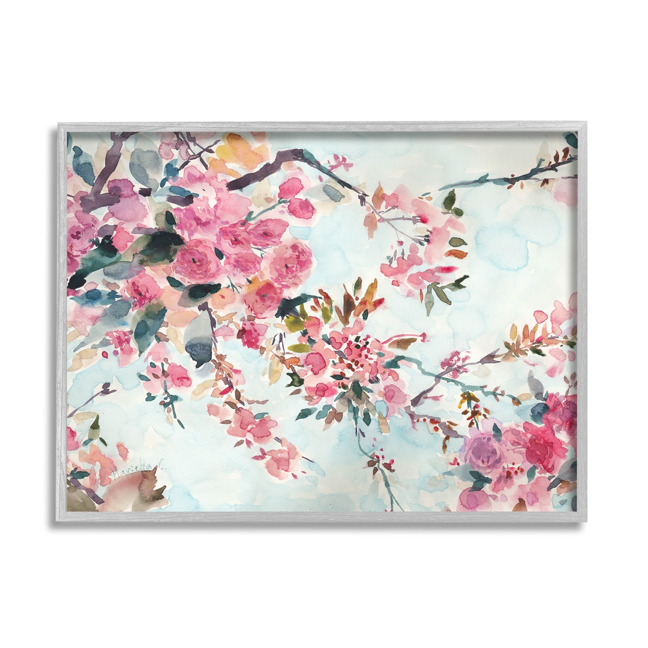 Budding Cherry Blossoms Nature Botanical & Floral Graphic Art Gray Framed Art Print Wall Art