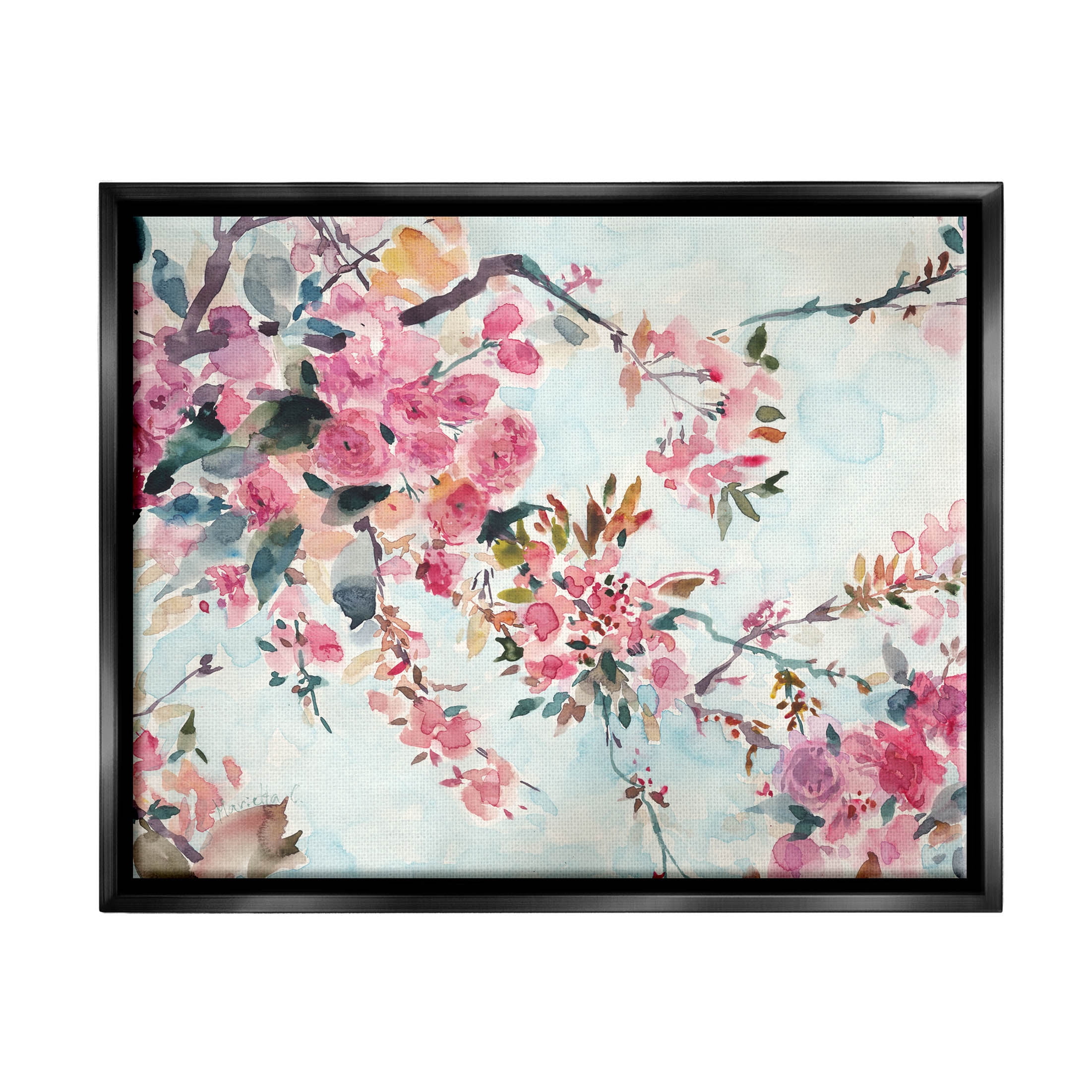 Budding Cherry Blossoms Nature Botanical & Floral Graphic Art Jet Black Framed Art Print Wall Art