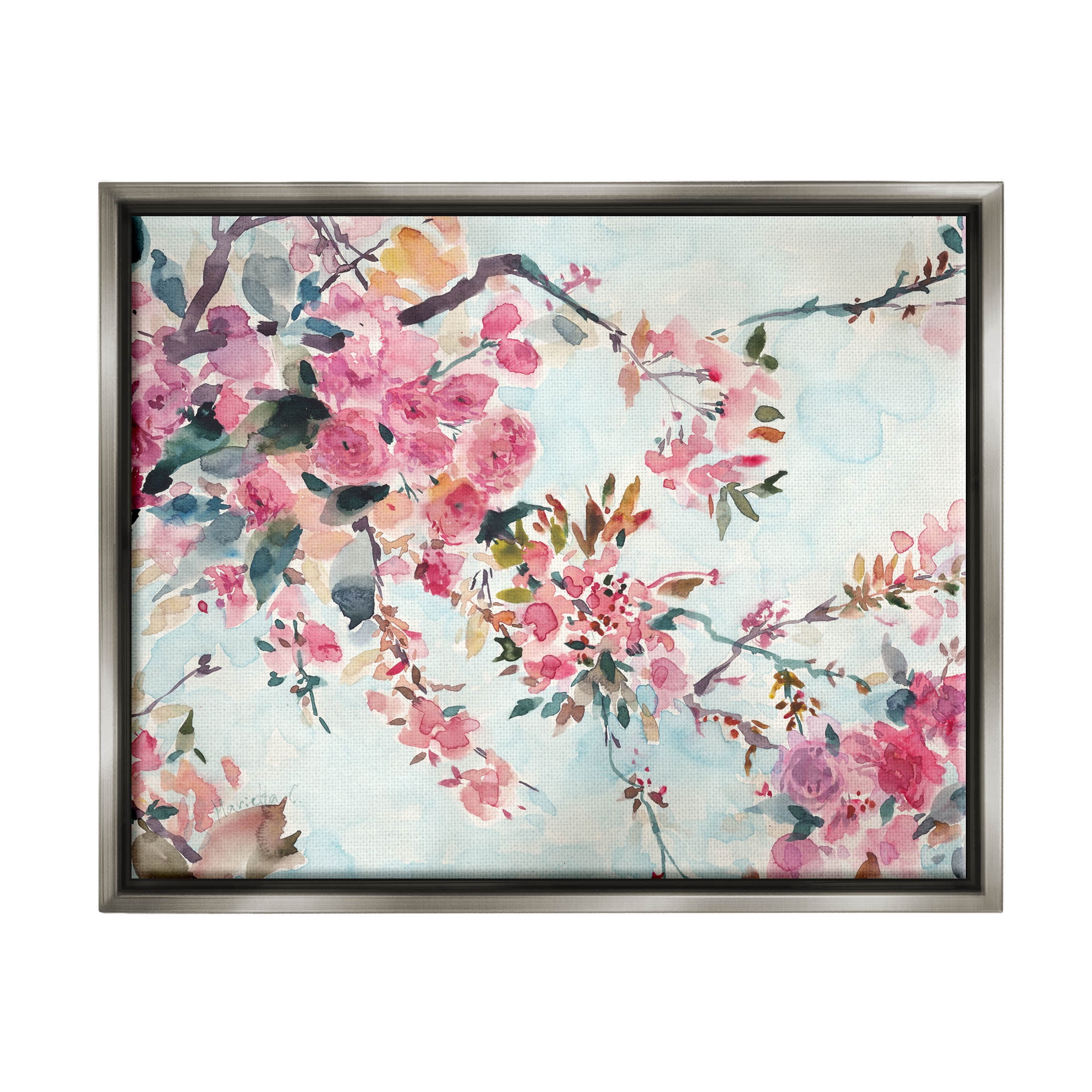 Budding Cherry Blossoms Nature Botanical & Floral Graphic Art Luster Gray Framed Art Print Wall Art