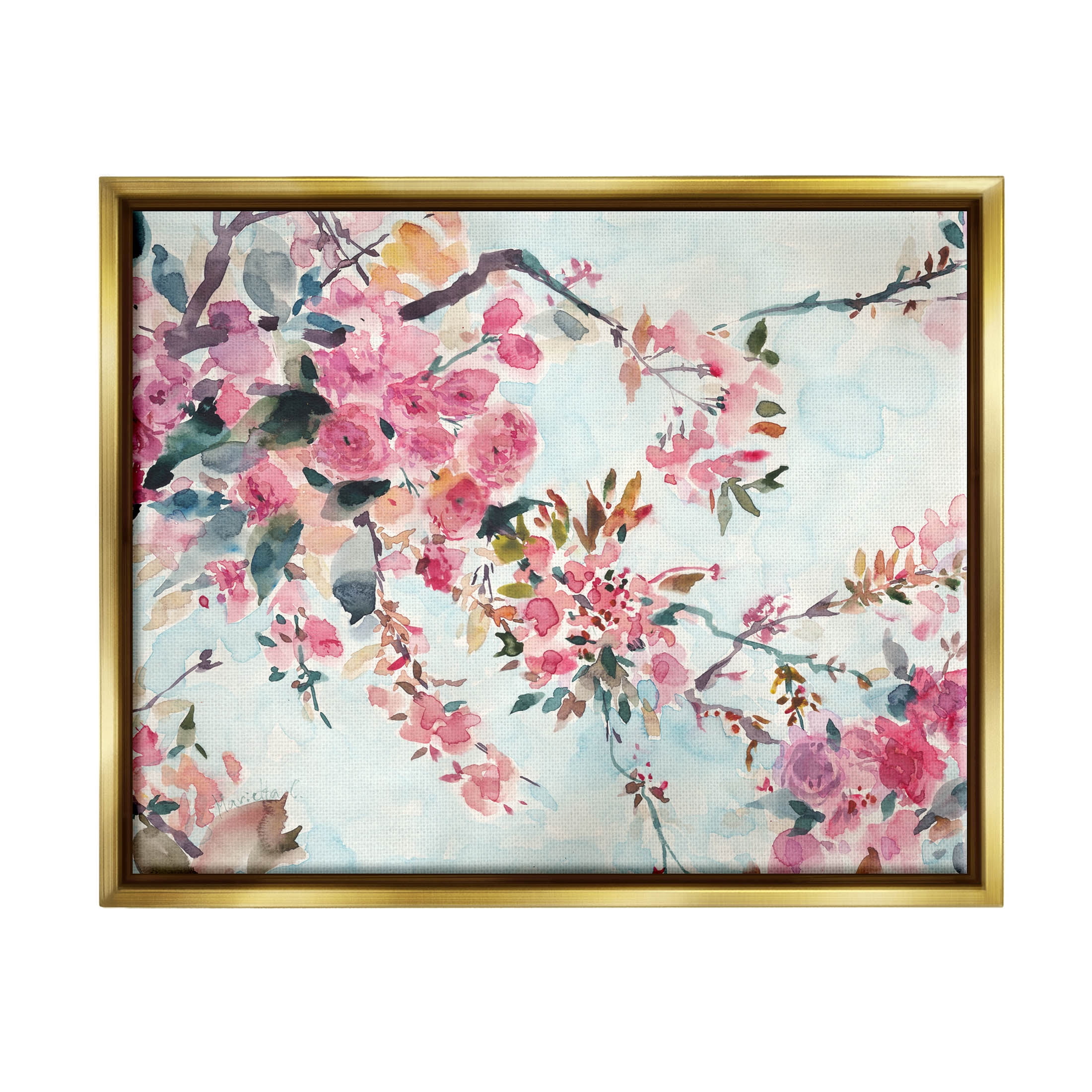 Budding Cherry Blossoms Nature Botanical & Floral Graphic Art Metallic Gold Framed Art Print Wall Art