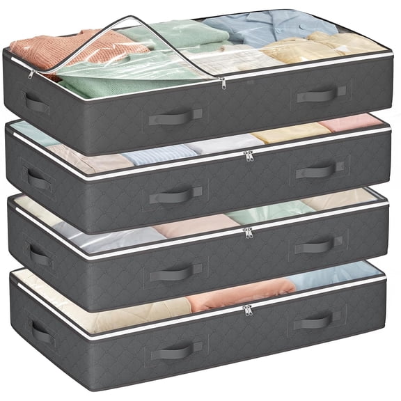 Budding Joy 60L Under Bed Storage Containers, Storage Bins with Clear Lids, Foldable Closet Organizers for Clothes, Blankets, Shoes, Bed Sheets, Comforter, Wrapping Paper, Home Dorm Storage
