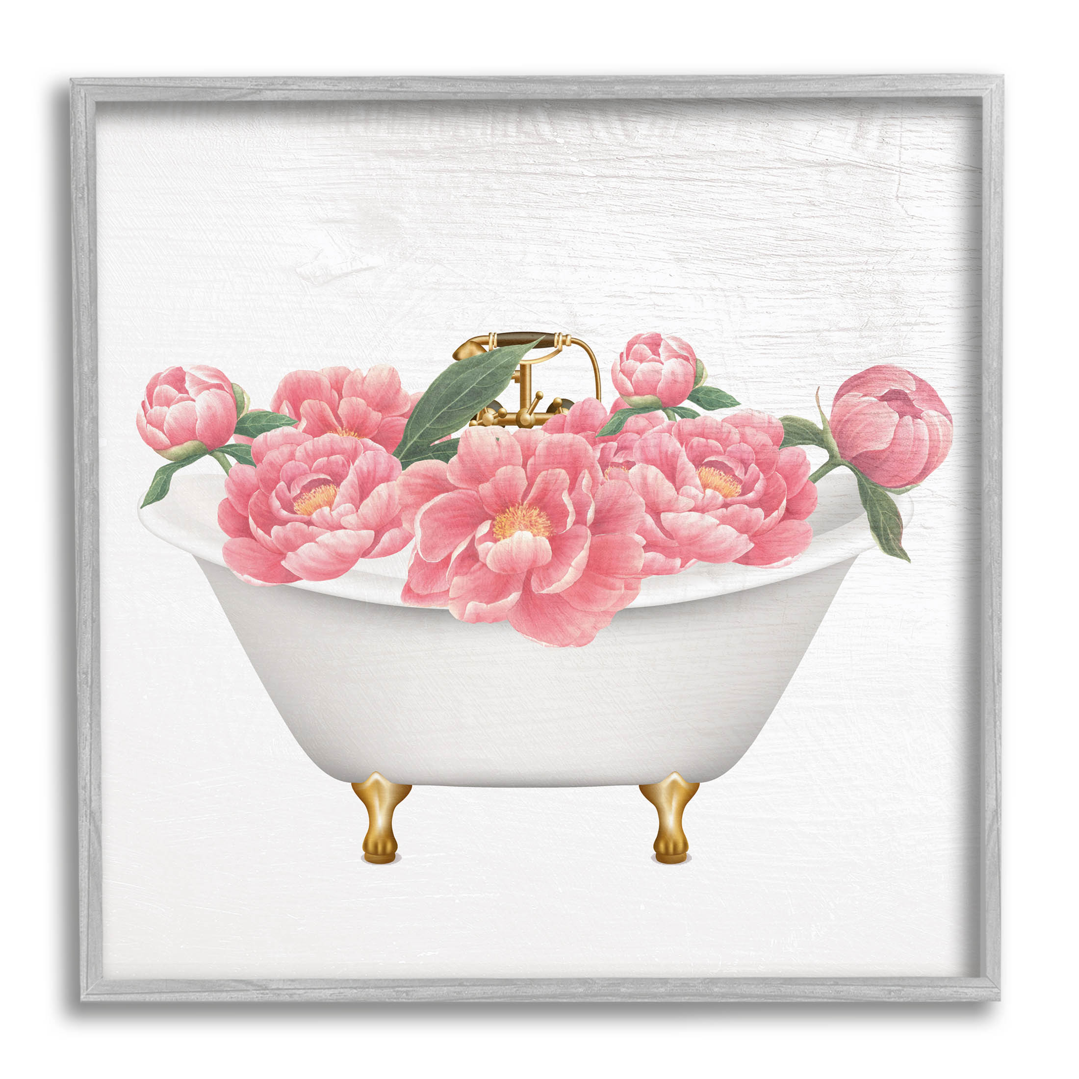 Budding Peony Vintage Tub Botanical & Floral Graphic Art Gray Framed Art Print Wall Art