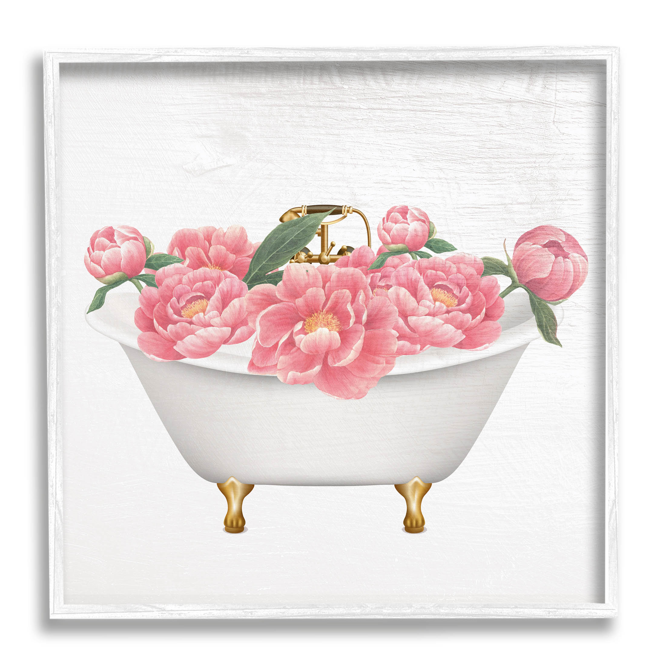 Budding Peony Vintage Tub Botanical & Floral Graphic Art White Framed Art Print Wall Art