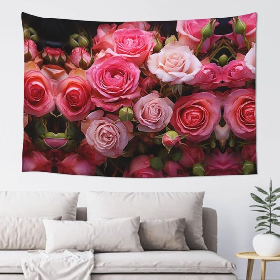 Budding Roses Boho Aesthetic Wall Hanging Tapestry, Vertical Vintage Decorative Poster Flag for Bedroom or Living Room, 60 x 40 Inches