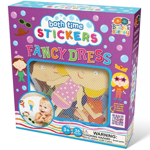 Buddy & Barney: Bath Time Stickers - Fancy Dress - 35 Foam Pieces, Mix & Match Outfits, Suction Cup Mesh Storage Bag, Water & Tub Play Toy, Kids 3+