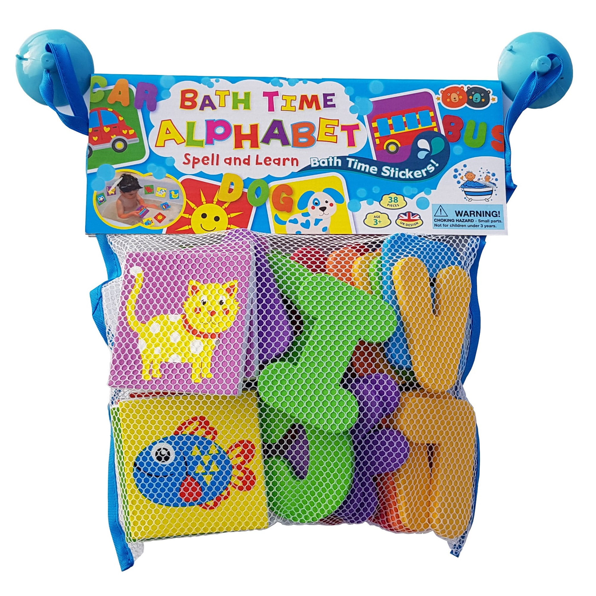 Buddy & Barney: Alphabet Bath Time Stickers - 38 Reusable Foam Stickers, Mesh Storage Bag, ABC & Animal, Fun Tub & Water Toy, Toddlers & Kids Age 3+