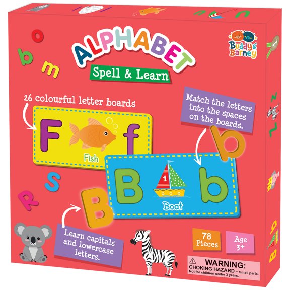 Buddy & Barney: Alphabet Spell & Learn - Foam A-Z Letter Pieces, Upper & Lower Case, Matching Letter Picture Boards, ABC Recognition Activity, Kids 3+
