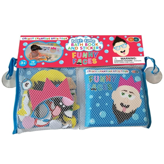 Buddy & Barney: Bath Time: Book & Stickers - Funny Faces - Color Changing Book & 17 Foam Pieces, Mix & Match Faces, Mesh Bag, Water Play Toy, Kids 3+