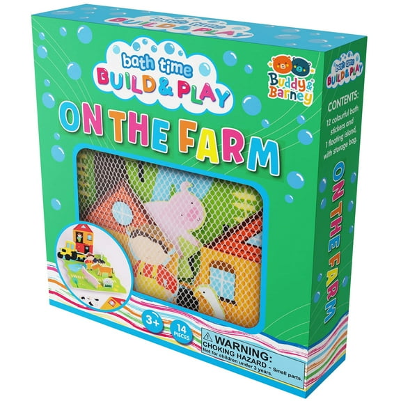 Buddy & Barney: Bath Time: Build & Play - On The Farm - Floating 3D Foam Stickers, Interactive Animal Scene, Suction Cup Mesh Bag, Water Toy, Kids 3+