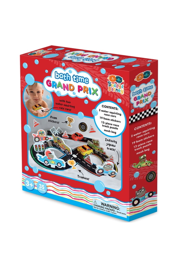 : Bath Time Grand Prix - Build A Floating Racetrack, 2 Water-Squirting Race Cars, Foam Stickers & Track Puzzle, Interactive Toy, Kids 3+