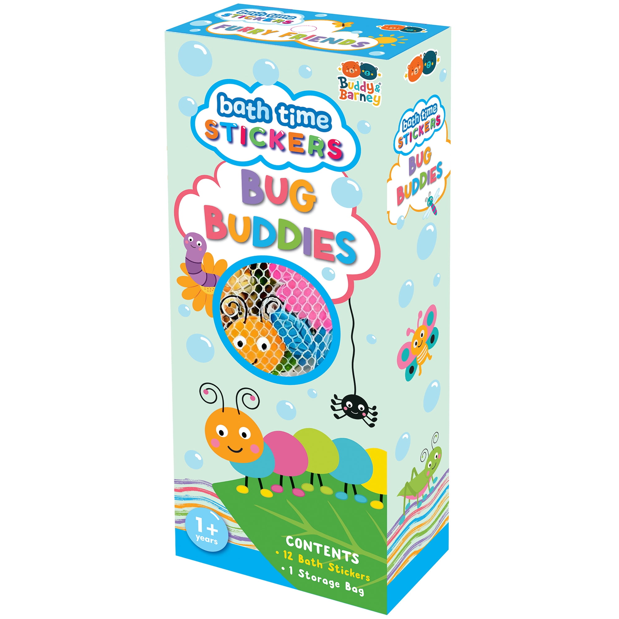 Buddy & Barney: Bath Time Stickers - Bug Buddies - 12 Reusable Chunky Foam Pieces, Insect Characters, Mesh Storage, Water & Tub Toy, Kids-Toddlers 1+