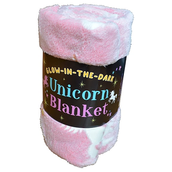 Buddy & Barney: Glow-In-The-Dark Unicorn Blanket - Kids 50" White-Pink-Unicorn Throw, Soft Cozy Fleece, Cute Multicolored Pattern, Machine Washable