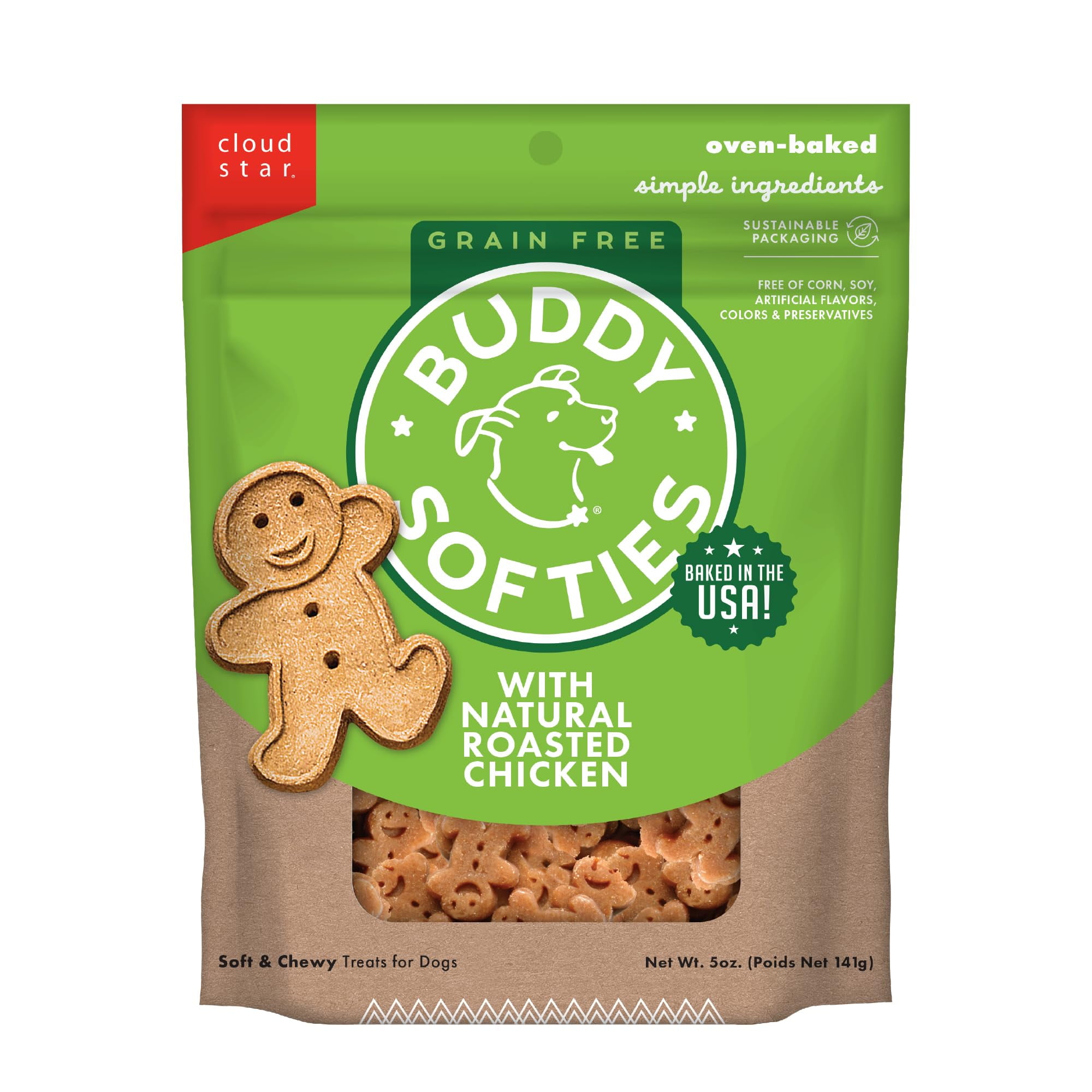 Buddy Biscuit Softies 5 Oz Pouch, Soft & Chewy, Natural Roasted Chicken Flavor Dog Treats, Oven Baked In The Usa