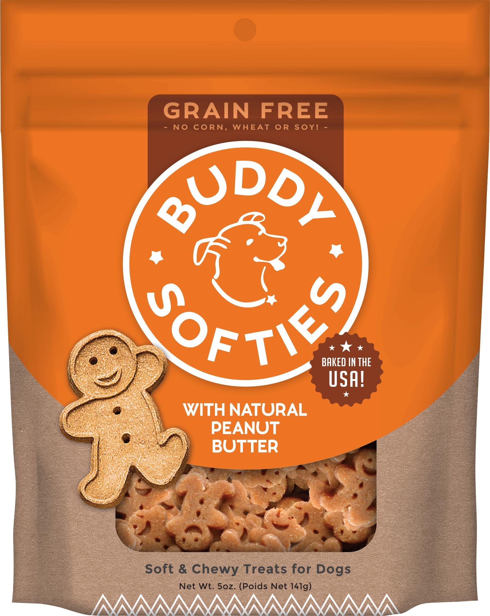 Buddy Biscuit Softies 5 oz HYZ01 Pouch, Grain-Free Soft & Chewy, Natural Peanut Butter Flavor Dog Treats, Oven Baked in the USA