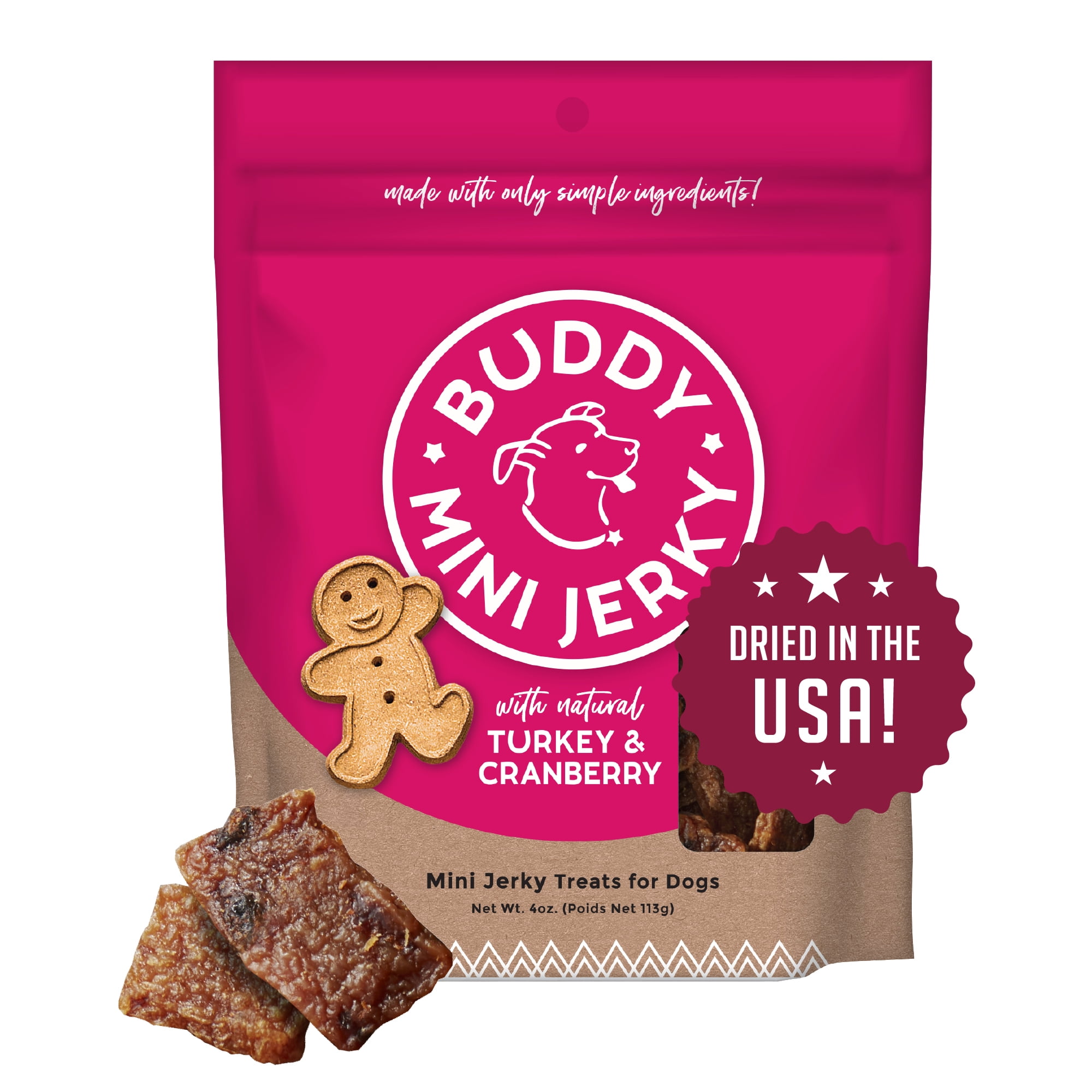 Buddy Biscuits Mini Jerky Turkey Flavor Jerky Treats for Dogs, 4 oz