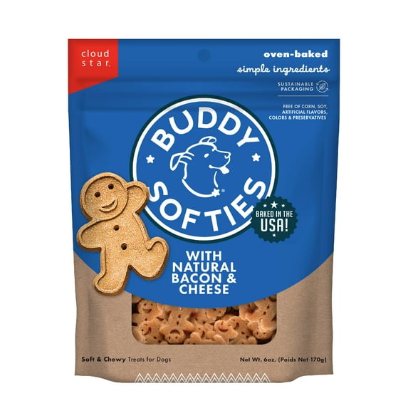 Buddy Biscuits Softies Soft & Chewy Dog Treats, Bacon & Cheese, 6 oz. Bag