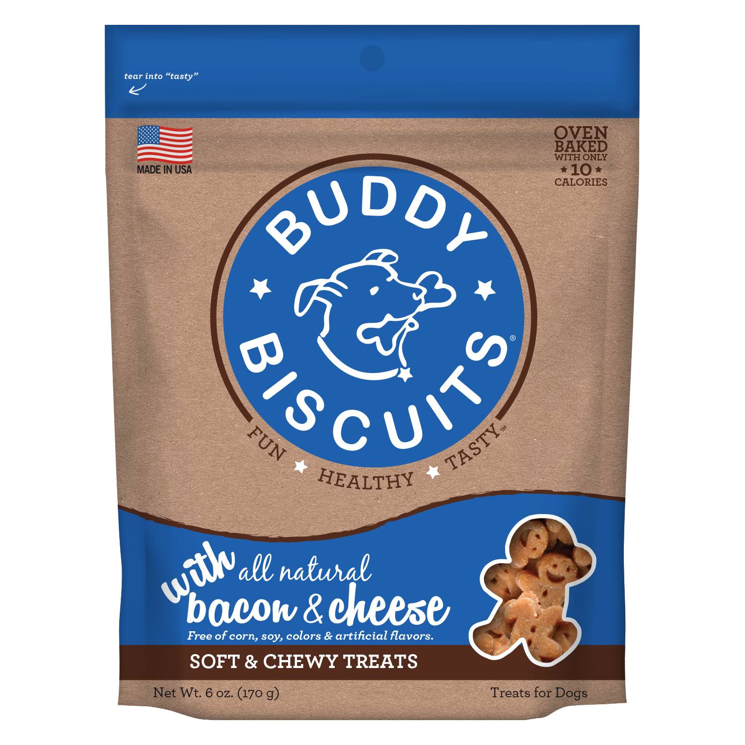 Buddy Biscuits Whole Grain Soft & Chewy Dog Treats with Bacon & Cheese 6 oz.